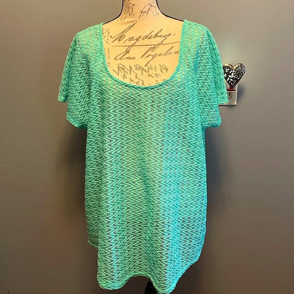 Gently used Maurice’s aqua blue polyester shirt